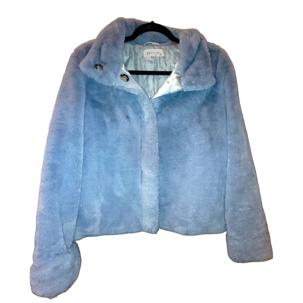 Philosophy Womens Periwinkle Faux Fur Jacket Coat Size S
